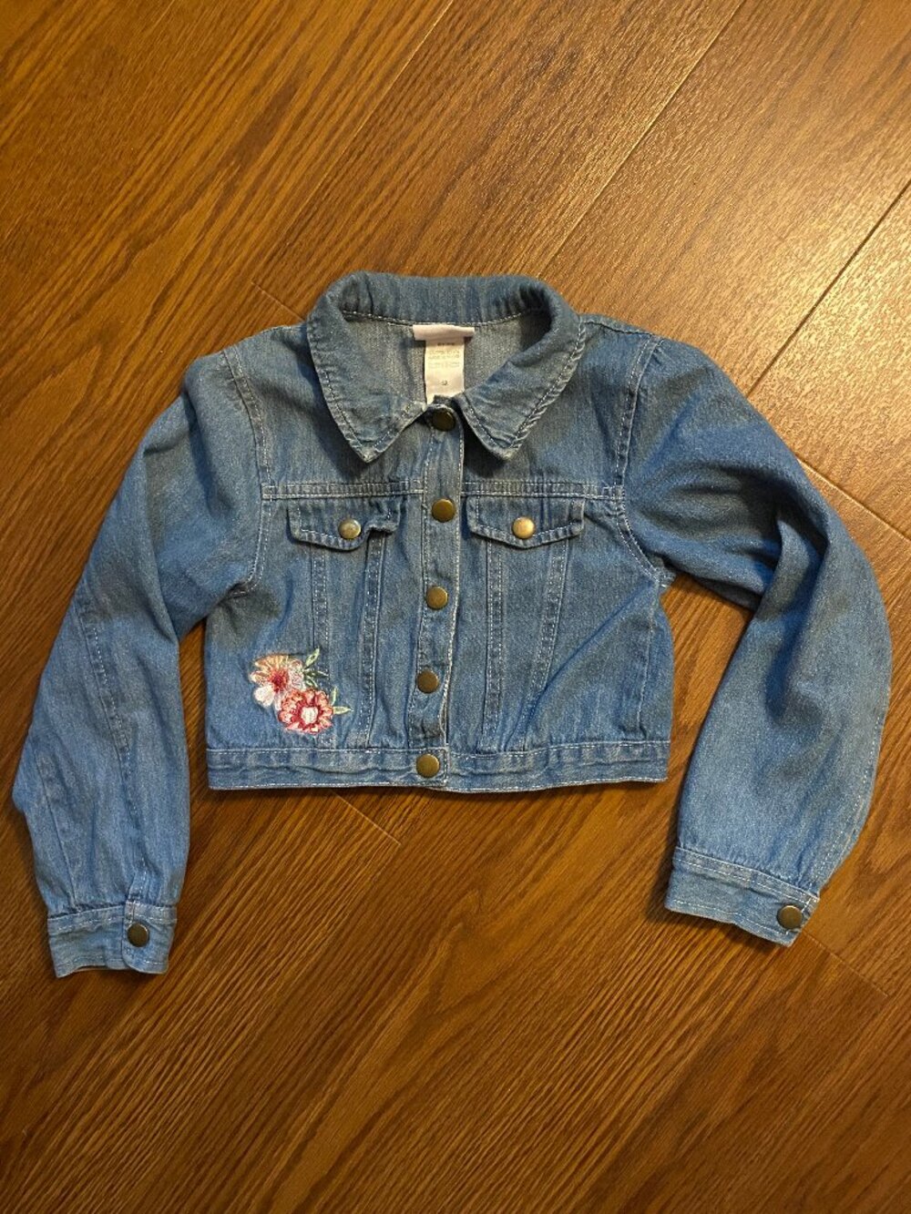 Little Lass Girls Embroidered Crop Denim Jacket Blue Jean Size 6X
